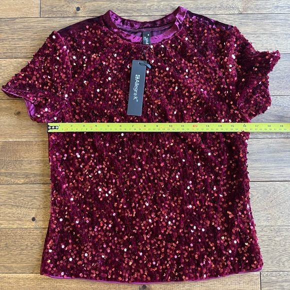 Allegra K Velvet Sequin Short Sleeve Top, XS - Picture 6 of 7